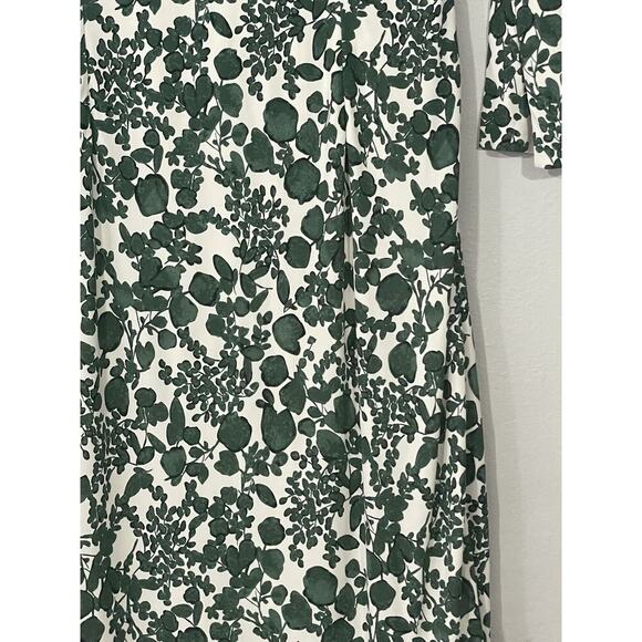 Tory Burch Size Medium Green Ivory Leaf Print Michele Faux Wrap Dress V Neck - Picture 6 of 9